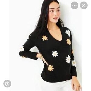 NWOT Lilly Pulitzer Tensley Black Sweater with Floral Embroidery